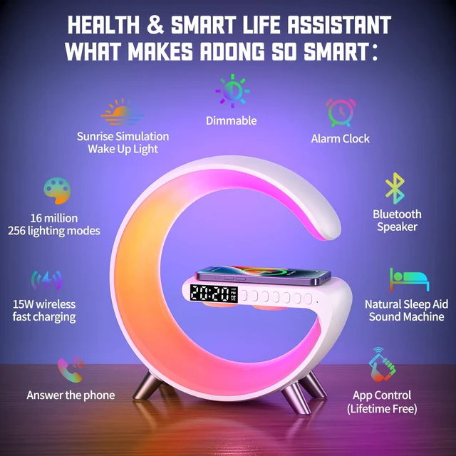 smart light sound machine fast charging alarm clock